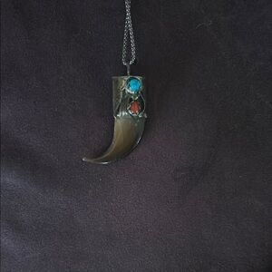 Vintage turquoise and coral sterling tooth necklace